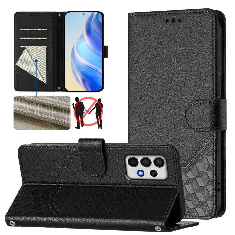Custodia per telefono in pelle con stampa a nido d'ape e protezione RFID, For Samsung Galaxy A03 166mm, For Samsung Galaxy A03 164mm, For Samsung Galaxy A32 5G / M32 5G, For Samsung Galaxy A52 5G / 4G / A52s