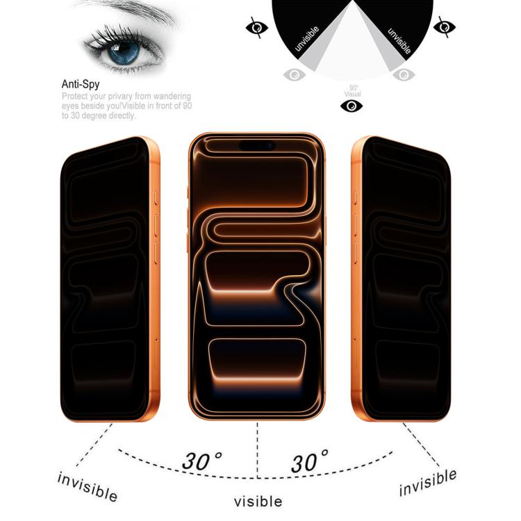 Pellicola in vetro temperato anti-spia con schermo serigrafico a copertura totale, For iPhone 17 Pro Max, For iPhone 17 Pro, For iPhone 17, For iPhone Air, For iPhone 16 Pro Max, For iPhone 16 Pro, For iPhone 16 Plus, For iPhone 16