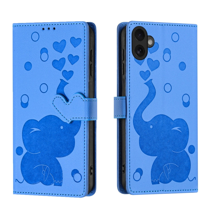 Custodia per telefono in pelle goffrata con elefante dei cartoni animati, For iPhone 16 Pro Max, For iPhone 16 Pro, For iPhone 16 Plus, For iPhone 16