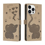 Custodia per telefono in pelle goffrata con elefante dei cartoni animati, For iPhone 15 Pro Max, For iPhone 15 Pro, For iPhone 15 Plus, For iPhone 15