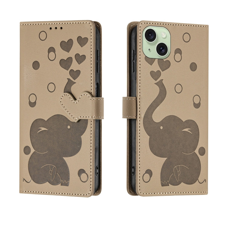 Custodia per telefono in pelle goffrata con elefante dei cartoni animati, For iPhone 15 Pro Max, For iPhone 15 Pro, For iPhone 15 Plus, For iPhone 15