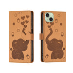 Custodia per telefono in pelle goffrata con elefante dei cartoni animati, For iPhone 15 Pro Max, For iPhone 15 Pro, For iPhone 15 Plus, For iPhone 15