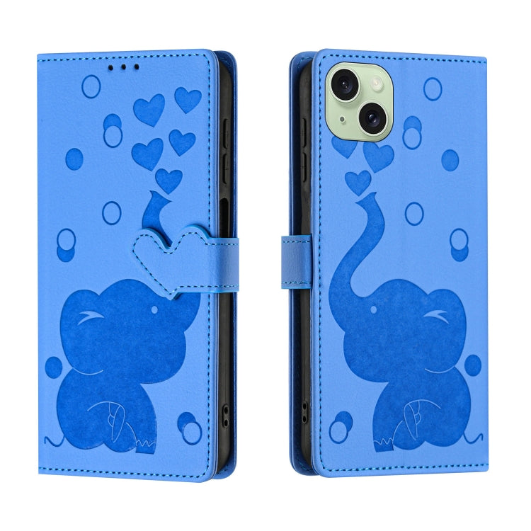 Custodia per telefono in pelle goffrata con elefante dei cartoni animati, For iPhone 15 Pro Max, For iPhone 15 Pro, For iPhone 15 Plus, For iPhone 15
