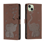 Custodia per telefono in pelle goffrata con elefante dei cartoni animati, For iPhone 15 Pro Max, For iPhone 15 Pro, For iPhone 15 Plus, For iPhone 15