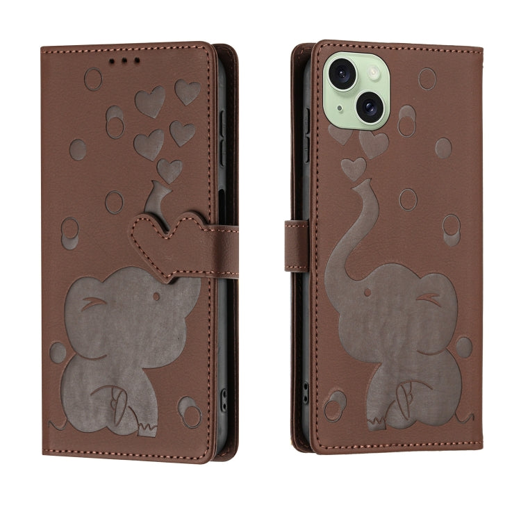 Custodia per telefono in pelle goffrata con elefante dei cartoni animati, For iPhone 15 Pro Max, For iPhone 15 Pro, For iPhone 15 Plus, For iPhone 15