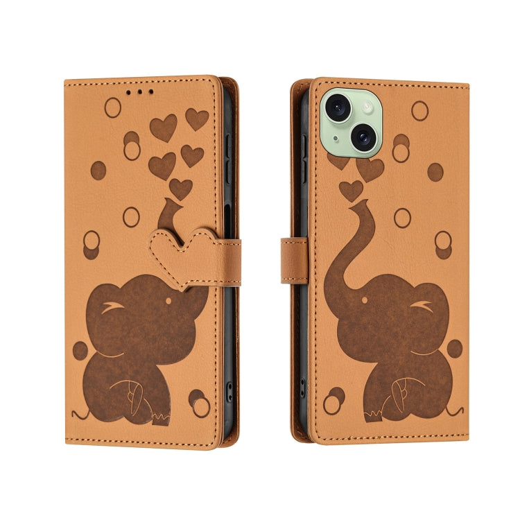 Custodia per telefono in pelle goffrata con elefante dei cartoni animati, For iPhone 15 Pro Max, For iPhone 15 Pro, For iPhone 15 Plus, For iPhone 15