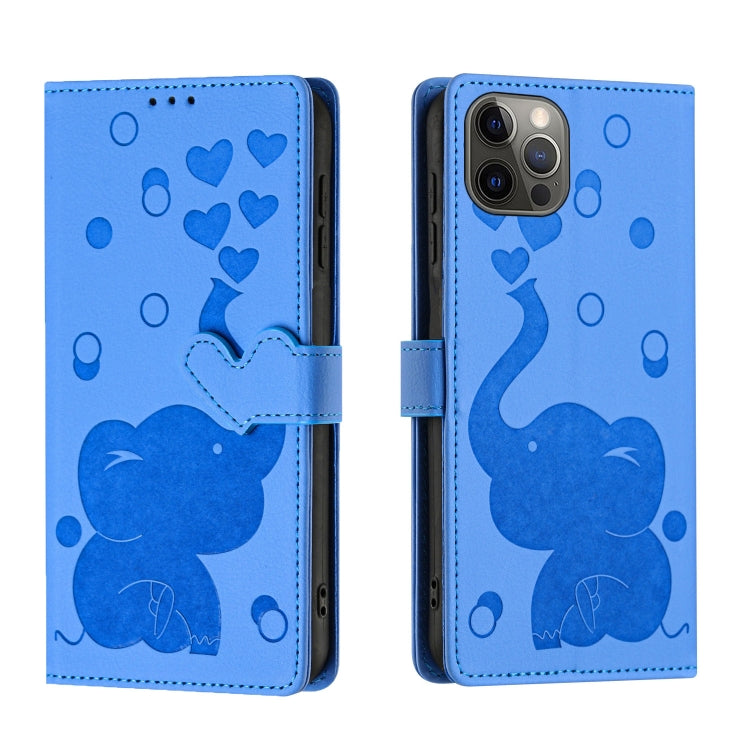 Custodia per telefono in pelle goffrata con elefante dei cartoni animati, For iPhone 13 mini / 12 mini, For iPhone 12 / 12 Pro, For iPhone 12 Pro Max, For iPhone 11 Pro Max