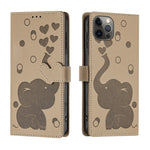 Custodia per telefono in pelle goffrata con elefante dei cartoni animati, For iPhone 13 mini / 12 mini, For iPhone 12 / 12 Pro, For iPhone 12 Pro Max, For iPhone 11 Pro Max