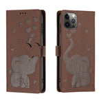 Custodia per telefono in pelle goffrata con elefante dei cartoni animati, For iPhone 13 mini / 12 mini, For iPhone 12 / 12 Pro, For iPhone 12 Pro Max, For iPhone 11 Pro Max