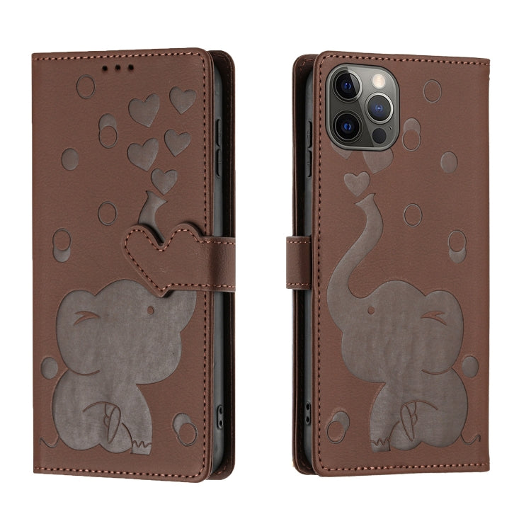 Custodia per telefono in pelle goffrata con elefante dei cartoni animati, For iPhone 13 mini / 12 mini, For iPhone 12 / 12 Pro, For iPhone 12 Pro Max, For iPhone 11 Pro Max