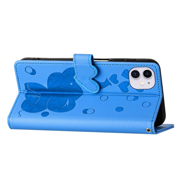Custodia per telefono in pelle goffrata con elefante dei cartoni animati, For iPhone 11, For iPhone 11 Pro, For iPhone X / XS, For iPhone XR