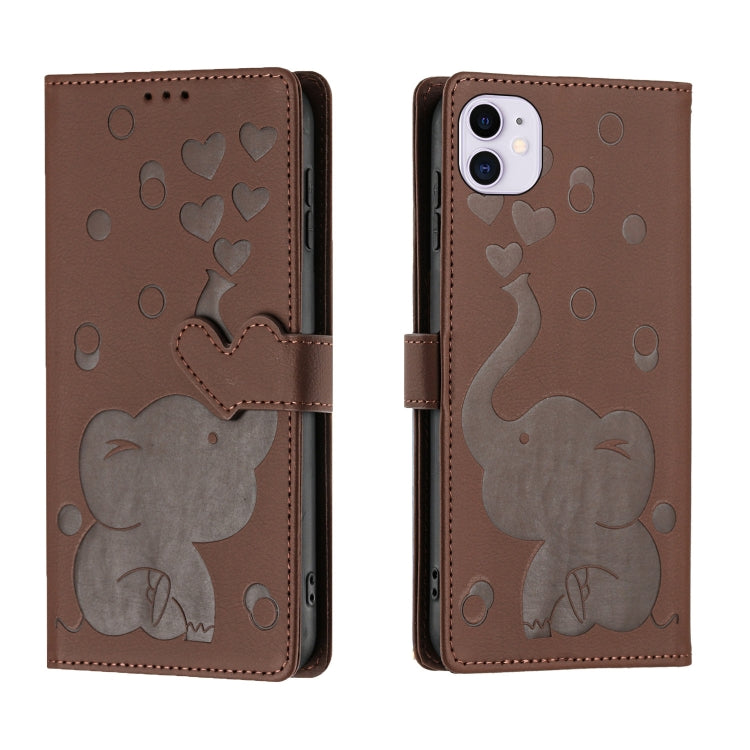 Custodia per telefono in pelle goffrata con elefante dei cartoni animati, For iPhone 11, For iPhone 11 Pro, For iPhone X / XS, For iPhone XR