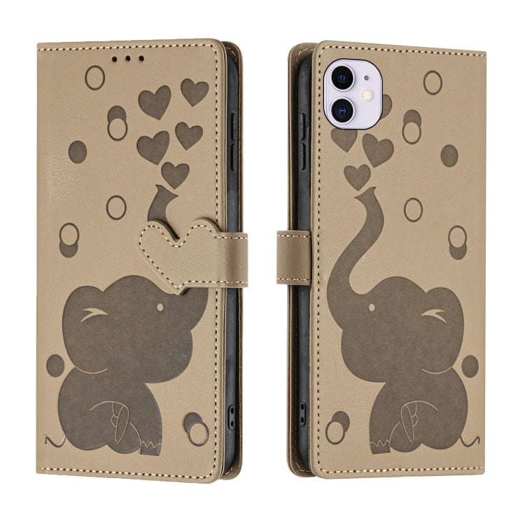 Custodia per telefono in pelle goffrata con elefante dei cartoni animati, For iPhone 11, For iPhone 11 Pro, For iPhone X / XS, For iPhone XR