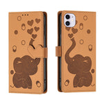 Custodia per telefono in pelle goffrata con elefante dei cartoni animati, For iPhone 11, For iPhone 11 Pro, For iPhone X / XS, For iPhone XR