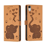 Custodia per telefono in pelle goffrata con elefante dei cartoni animati, For iPhone 11, For iPhone 11 Pro, For iPhone X / XS, For iPhone XR