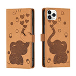 Custodia per telefono in pelle goffrata con elefante dei cartoni animati, For iPhone 13 mini / 12 mini, For iPhone 12 / 12 Pro, For iPhone 12 Pro Max, For iPhone 11 Pro Max