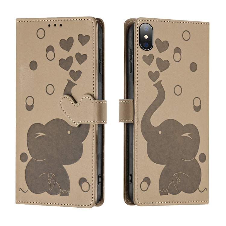 Custodia per telefono in pelle goffrata con elefante dei cartoni animati, For iPhone 11, For iPhone 11 Pro, For iPhone X / XS, For iPhone XR