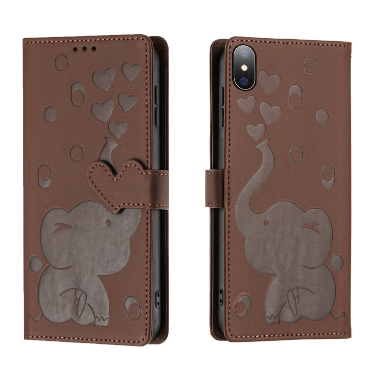 Custodia per telefono in pelle goffrata con elefante dei cartoni animati, For iPhone XS Max, For iPhone 8 Plus / 7 Plus