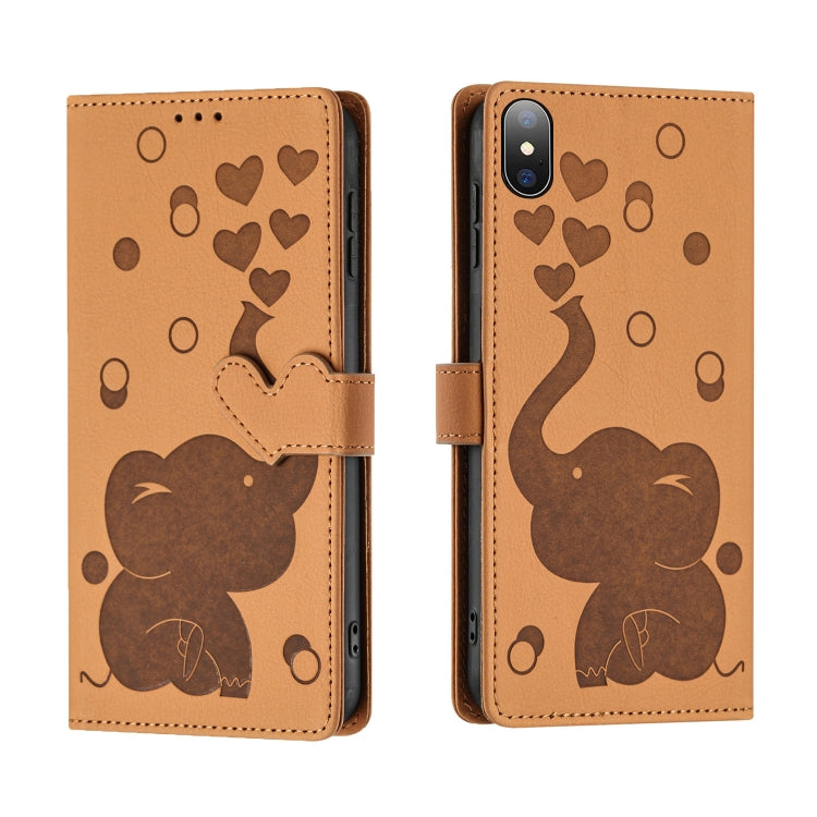 Custodia per telefono in pelle goffrata con elefante dei cartoni animati, For iPhone XS Max, For iPhone 8 Plus / 7 Plus