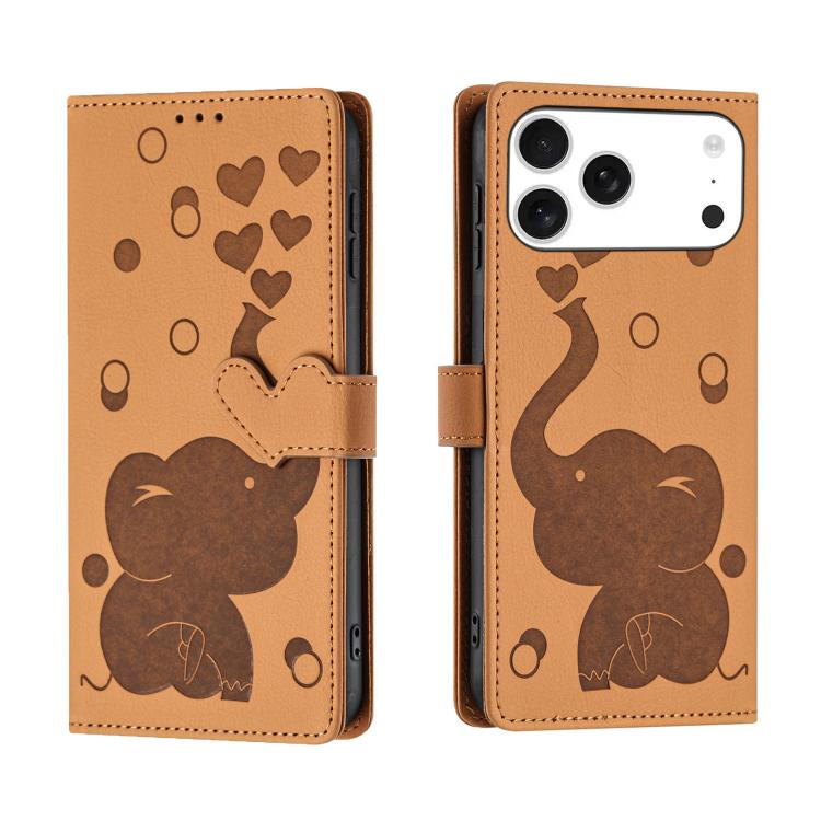Custodia per telefono in pelle goffrata con elefante dei cartoni animati, For iPhone 17 Pro Max, For iPhone 17 Pro, For iPhone 17, For iPhone Air