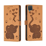 Custodia per telefono in pelle goffrata con elefante dei cartoni animati, For Samsung Galaxy A34 5G, For Samsung Galaxy A54 5G, For Samsung Galaxy A12 5G, For Samsung Galaxy A13 4G / 5G