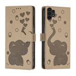 Custodia per telefono in pelle goffrata con elefante dei cartoni animati, For Samsung Galaxy A34 5G, For Samsung Galaxy A54 5G, For Samsung Galaxy A12 5G, For Samsung Galaxy A13 4G / 5G