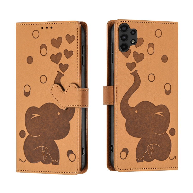 Custodia per telefono in pelle goffrata con elefante dei cartoni animati, For Samsung Galaxy A34 5G, For Samsung Galaxy A54 5G, For Samsung Galaxy A12 5G, For Samsung Galaxy A13 4G / 5G