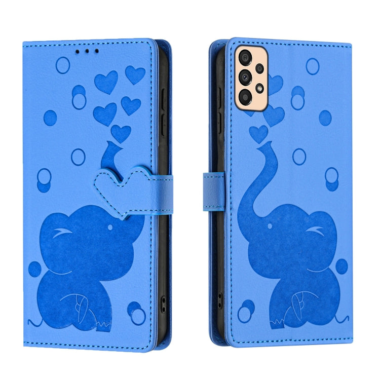 Custodia per telefono in pelle goffrata con elefante dei cartoni animati, For Samsung Galaxy A53 5G, For Samsung Galaxy A33 5G, For Samsung Galaxy A52 4G / 5G, For Samsung Galaxy A22 5G