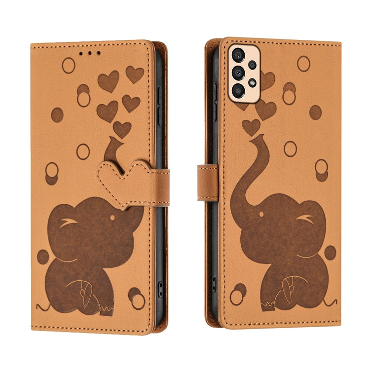 Custodia per telefono in pelle goffrata con elefante dei cartoni animati, For Samsung Galaxy A53 5G, For Samsung Galaxy A33 5G, For Samsung Galaxy A52 4G / 5G, For Samsung Galaxy A22 5G
