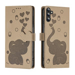Custodia per telefono in pelle goffrata con elefante dei cartoni animati, For Samsung Galaxy A34 5G, For Samsung Galaxy A54 5G, For Samsung Galaxy A12 5G, For Samsung Galaxy A13 4G / 5G