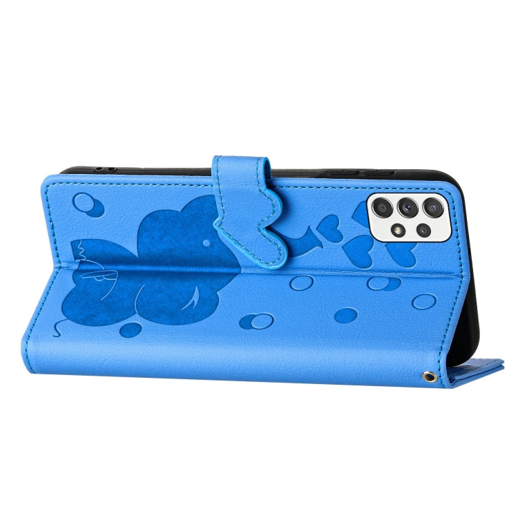 Custodia per telefono in pelle goffrata con elefante dei cartoni animati, For Samsung Galaxy A53 5G, For Samsung Galaxy A33 5G, For Samsung Galaxy A52 4G / 5G, For Samsung Galaxy A22 5G