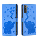 Custodia per telefono in pelle goffrata con elefante dei cartoni animati, For Samsung Galaxy S22 Ultra 5G, For Samsung Galaxy S22+ 5G, For Samsung Galaxy S22 5G, For Samsung Galaxy S21 FE 5G