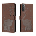 Custodia per telefono in pelle goffrata con elefante dei cartoni animati, For Samsung Galaxy S22 Ultra 5G, For Samsung Galaxy S22+ 5G, For Samsung Galaxy S22 5G, For Samsung Galaxy S21 FE 5G