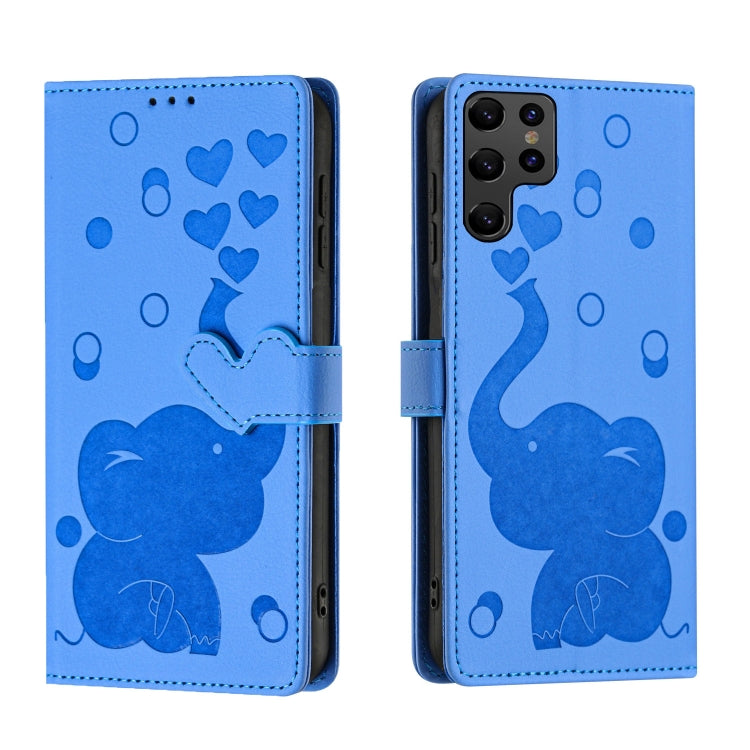 Custodia per telefono in pelle goffrata con elefante dei cartoni animati, For Samsung Galaxy S22 Ultra 5G, For Samsung Galaxy S22+ 5G, For Samsung Galaxy S22 5G, For Samsung Galaxy S21 FE 5G