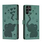 Custodia per telefono in pelle goffrata con elefante dei cartoni animati, For Samsung Galaxy S22 Ultra 5G, For Samsung Galaxy S22+ 5G, For Samsung Galaxy S22 5G, For Samsung Galaxy S21 FE 5G