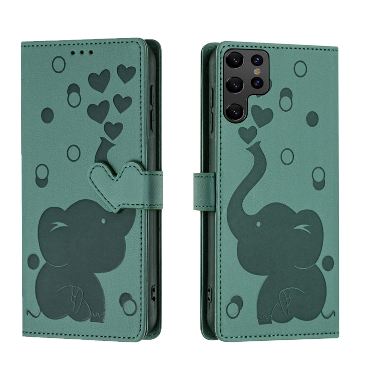 Custodia per telefono in pelle goffrata con elefante dei cartoni animati, For Samsung Galaxy S22 Ultra 5G, For Samsung Galaxy S22+ 5G, For Samsung Galaxy S22 5G, For Samsung Galaxy S21 FE 5G