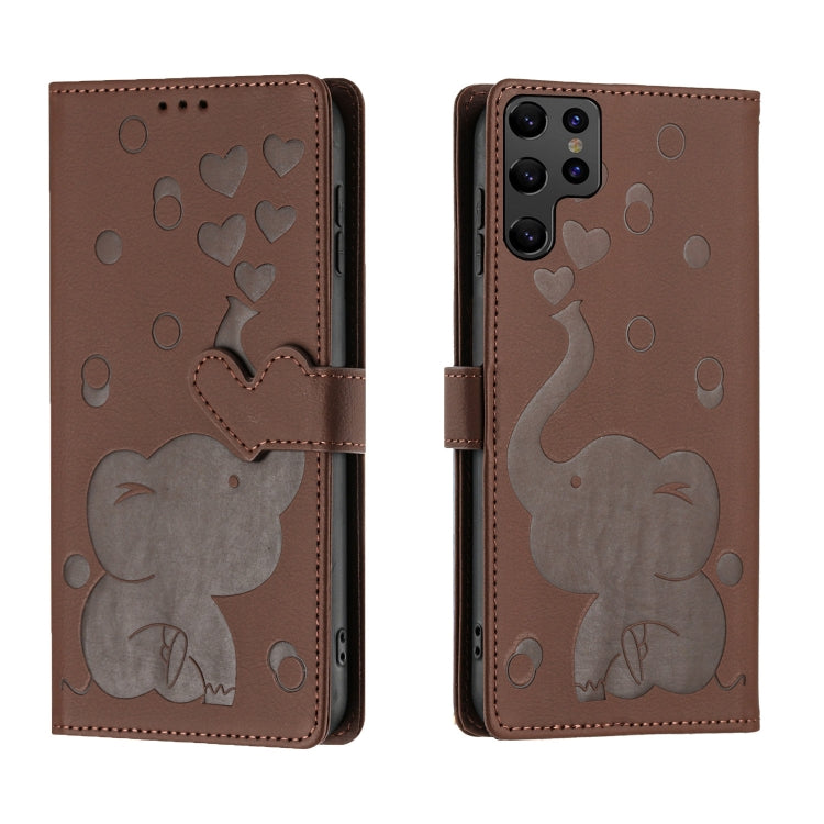 Custodia per telefono in pelle goffrata con elefante dei cartoni animati, For Samsung Galaxy S22 Ultra 5G, For Samsung Galaxy S22+ 5G, For Samsung Galaxy S22 5G, For Samsung Galaxy S21 FE 5G