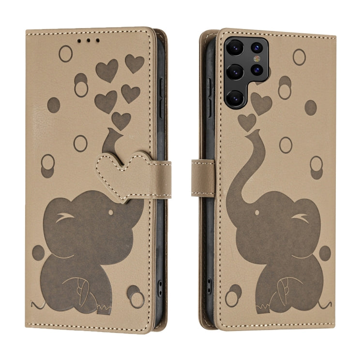Custodia per telefono in pelle goffrata con elefante dei cartoni animati, For Samsung Galaxy S22 Ultra 5G, For Samsung Galaxy S22+ 5G, For Samsung Galaxy S22 5G, For Samsung Galaxy S21 FE 5G