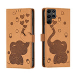 Custodia per telefono in pelle goffrata con elefante dei cartoni animati, For Samsung Galaxy S22 Ultra 5G, For Samsung Galaxy S22+ 5G, For Samsung Galaxy S22 5G, For Samsung Galaxy S21 FE 5G