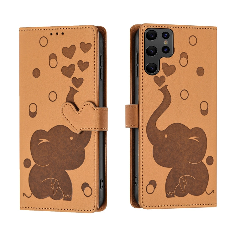 Custodia per telefono in pelle goffrata con elefante dei cartoni animati, For Samsung Galaxy S22 Ultra 5G, For Samsung Galaxy S22+ 5G, For Samsung Galaxy S22 5G, For Samsung Galaxy S21 FE 5G