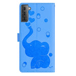 Custodia per telefono in pelle goffrata con elefante dei cartoni animati, For Samsung Galaxy S21 5G, For Samsung Galaxy S21+ 5G, For Samsung Galaxy S21 Ultra 5G