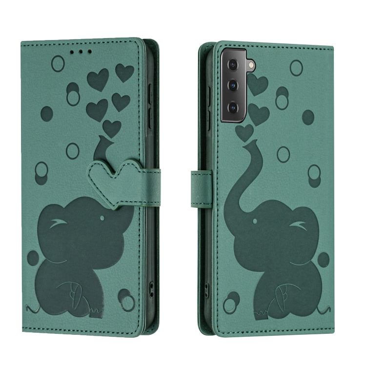 Custodia per telefono in pelle goffrata con elefante dei cartoni animati, For Samsung Galaxy S21 5G, For Samsung Galaxy S21+ 5G, For Samsung Galaxy S21 Ultra 5G