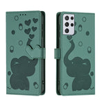 Custodia per telefono in pelle goffrata con elefante dei cartoni animati, For Samsung Galaxy S21 5G, For Samsung Galaxy S21+ 5G, For Samsung Galaxy S21 Ultra 5G