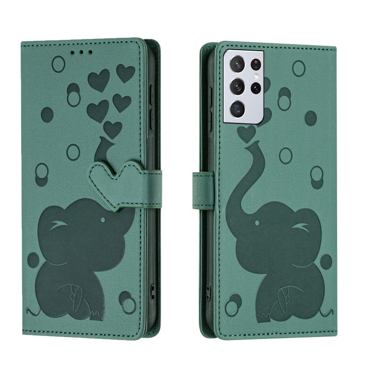 Custodia per telefono in pelle goffrata con elefante dei cartoni animati, For Samsung Galaxy S21 5G, For Samsung Galaxy S21+ 5G, For Samsung Galaxy S21 Ultra 5G