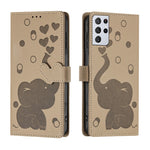 Custodia per telefono in pelle goffrata con elefante dei cartoni animati, For Samsung Galaxy S21 5G, For Samsung Galaxy S21+ 5G, For Samsung Galaxy S21 Ultra 5G