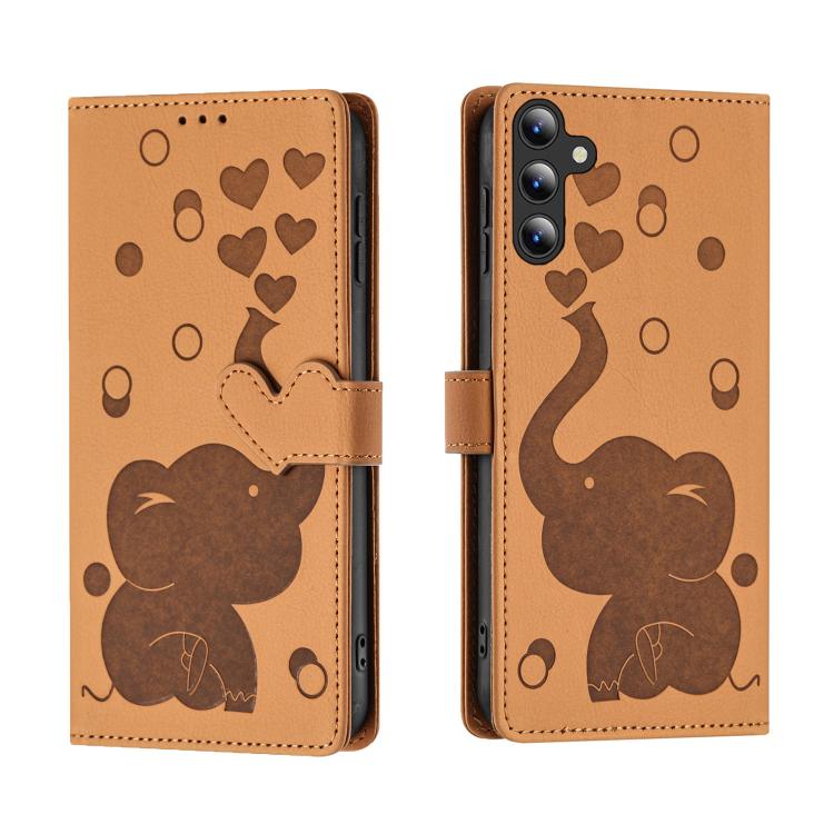 Custodia per telefono in pelle goffrata con elefante dei cartoni animati, For Samsung Galaxy S25 FE 5G, For Samsung Galaxy S25 5G, For Samsung Galaxy S25+ 5G, For Samsung Galaxy S25 Ultra 5G