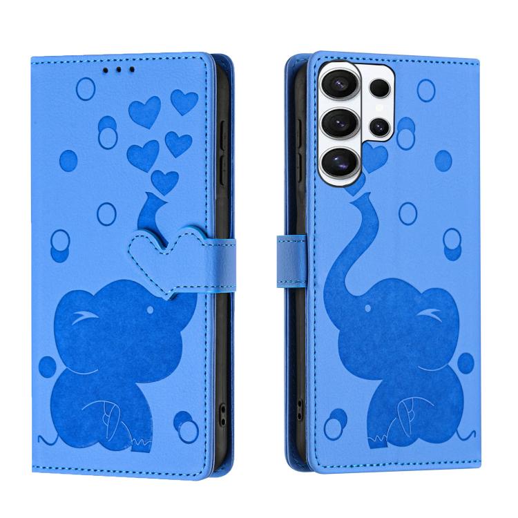 Custodia per telefono in pelle goffrata con elefante dei cartoni animati, For Galaxy S26 FE 5G, For Samsung Galaxy S26+ 5G, For Samsung Galaxy S26 Ultra 5G, For Samsung Galaxy S26 5G