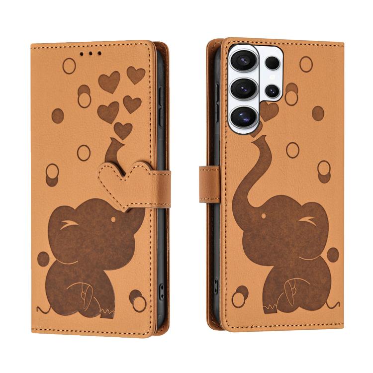Custodia per telefono in pelle goffrata con elefante dei cartoni animati, For Galaxy S26 FE 5G, For Samsung Galaxy S26+ 5G, For Samsung Galaxy S26 Ultra 5G, For Samsung Galaxy S26 5G