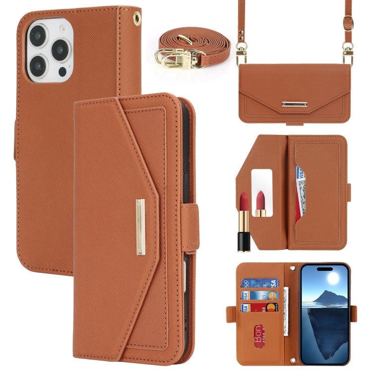 Custodia per telefono in pelle con cordino a tracolla e texture incrociata, For iPhone 17 Pro Max, For iPhone 17 Pro, For iPhone 16 Pro Max, For iPhone 16 Pro