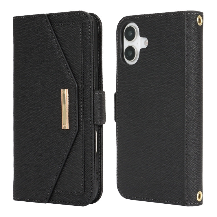 Custodia per telefono in pelle con cordino a tracolla e texture incrociata, For iPhone 16 Plus, For iPhone 16, For iPhone 15 Pro Max, For iPhone 15 Pro